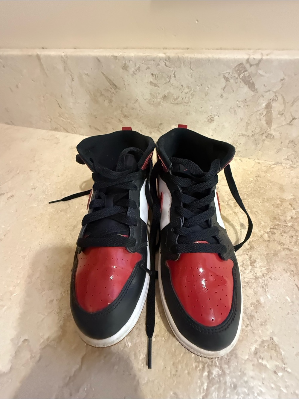 Jordan Kids High-Top Sneakers in Black, Red & White